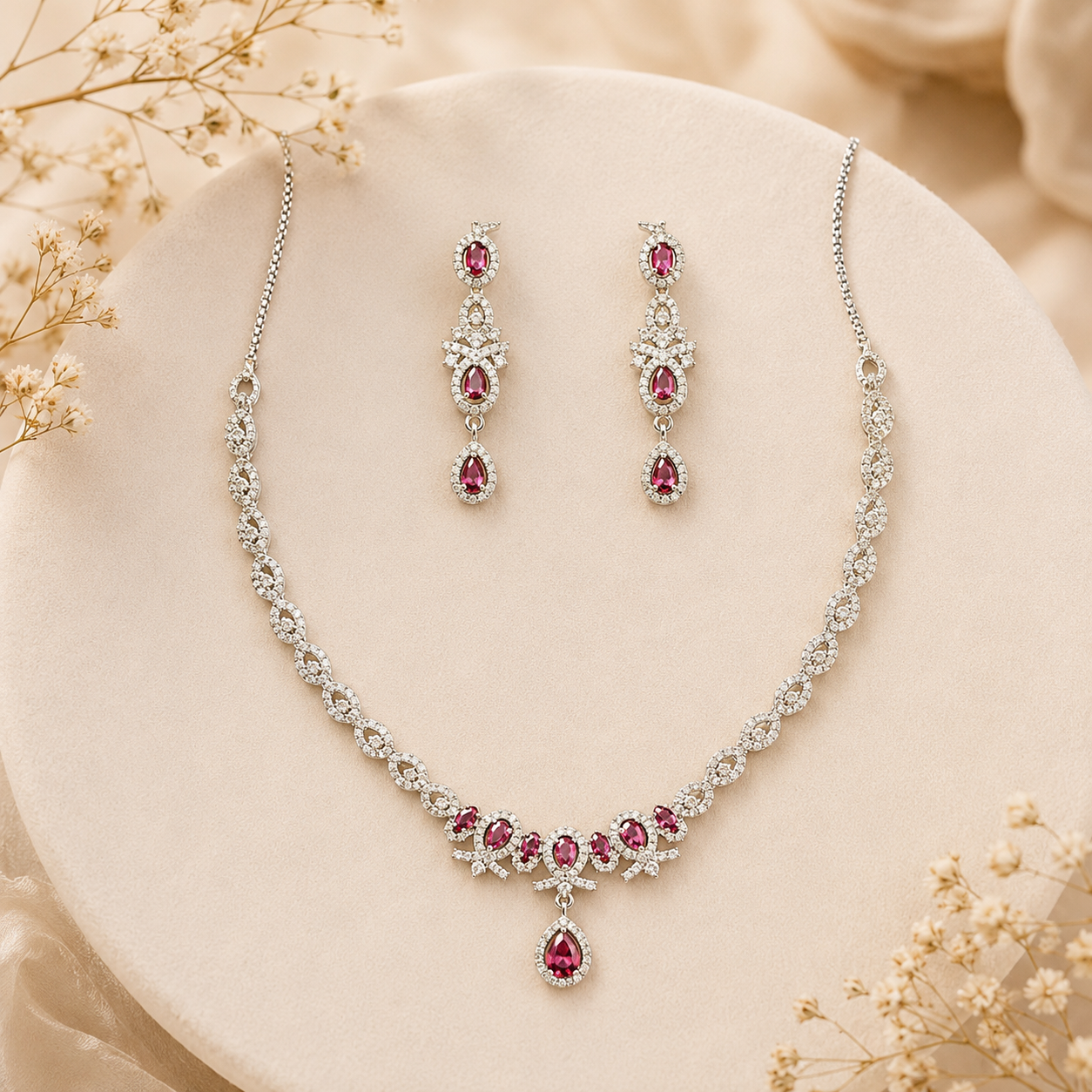 Simple one layer silvar coated necklace with earings