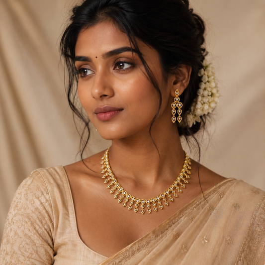 luxurious Gold Plated AD Necklace Set with Micro detailig