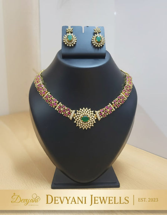 Traditional miceo gold plated ruby and green AD stone Necklace set