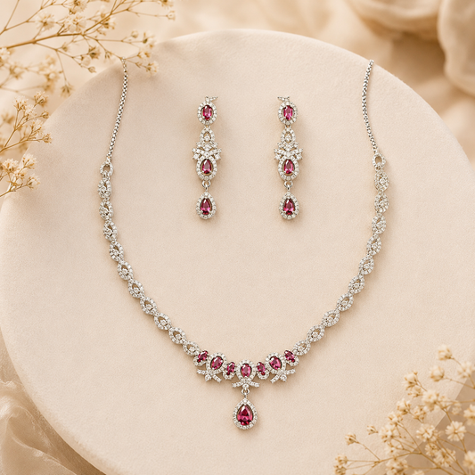 Simple one layer silvar coated necklace with earings