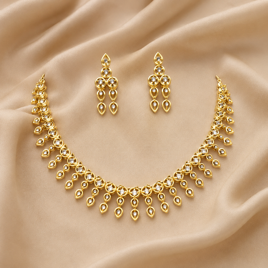 luxurious  Gold Plated AD Necklace Set with Micro detailig